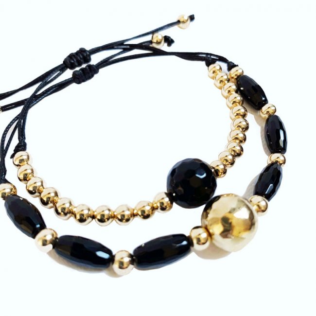 Inkkas Black Onyx & Gold Bracelet (Set of Two)