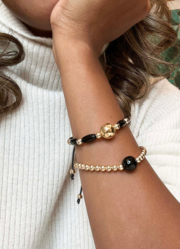 Inkkas Black Onyx & Gold Bracelet (Set of Two)