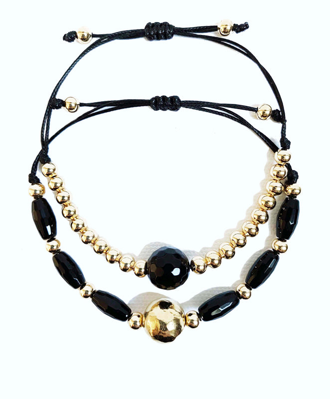 Inkkas Black Onyx & Gold Bracelet (Set of Two)