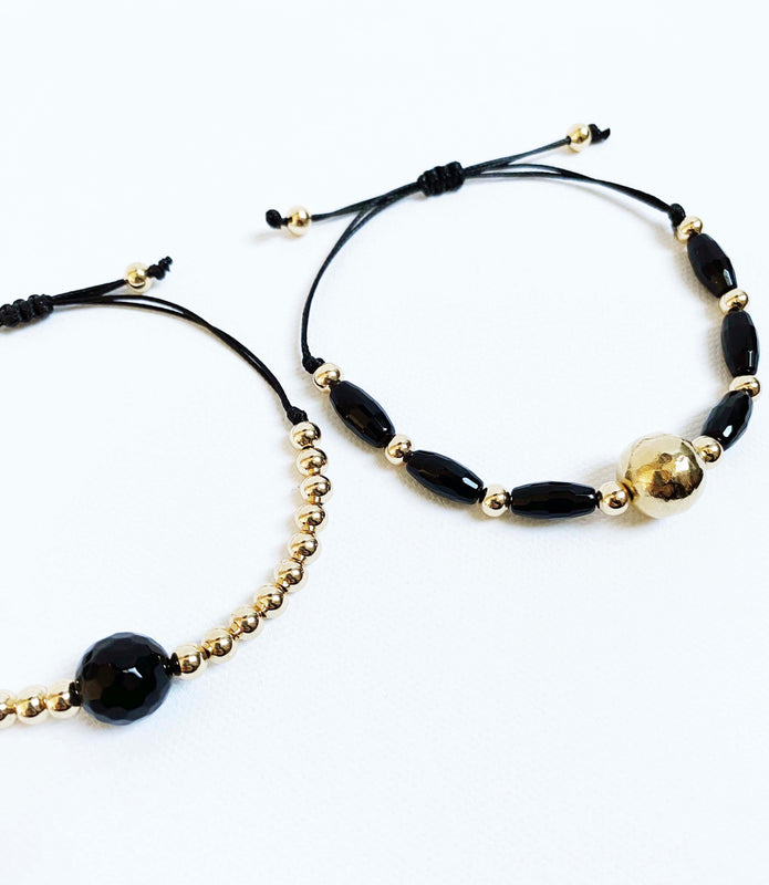 Inkkas Black Onyx & Gold Bracelet (Set of Two)