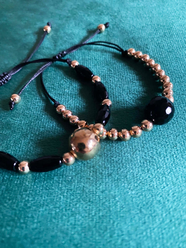 Inkkas Black Onyx & Gold Bracelet (Set of Two)