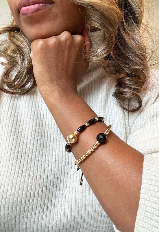 Inkkas Black Onyx & Gold Bracelet (Set of Two)